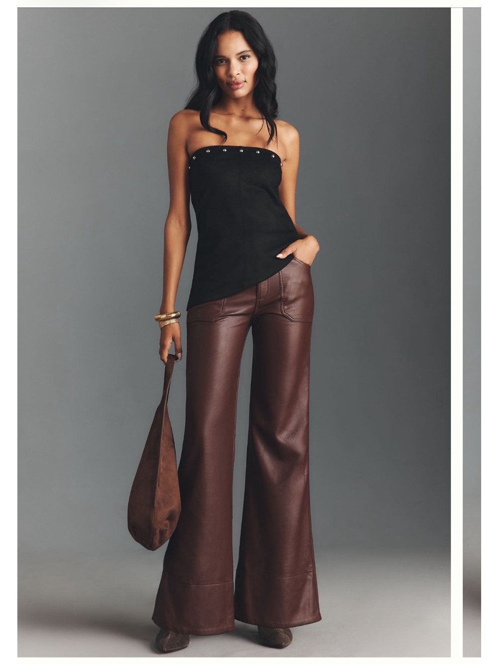 Rylan Faux Leather Relaxed High Rise Flare Pants by Pilcro